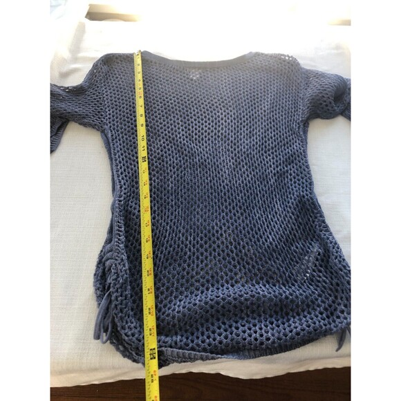 Chicos Bayla Open-Knit Sweater Blue Size 0 / Small Textured Drawstring Sides - Picture 9 of 16